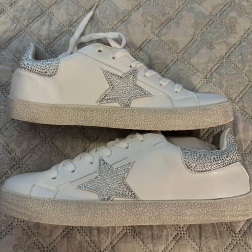 Goddess White and Silver Star Kids Sneakers